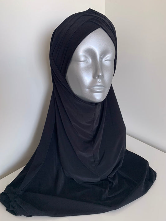 Hijab à enfiler 3 bandes avec bonnet intégré