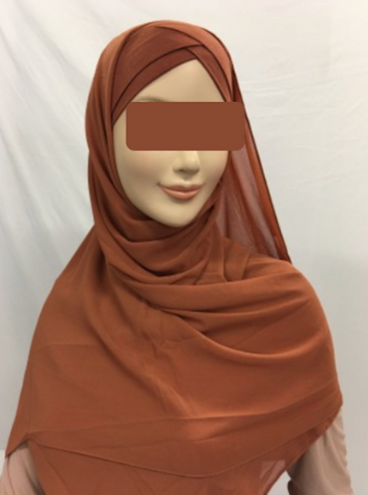Hijab bonnet croisé et châle mousseline
