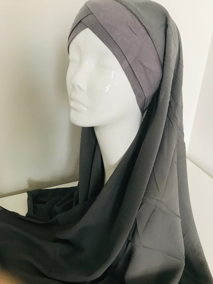 Hijab bonnet croisé et châle mousseline